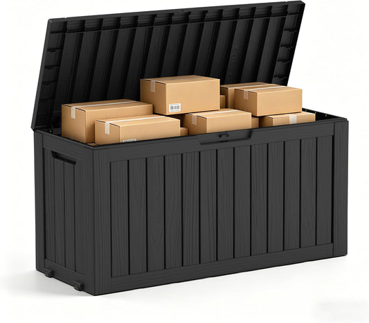 85 Gallon Package Delivery Boxes Outside Secure Waterproof Resin UV Resistant Lockable Mail Parcel Drop Mailbox Storage Deck Box for Outdoor Porch Patio Black