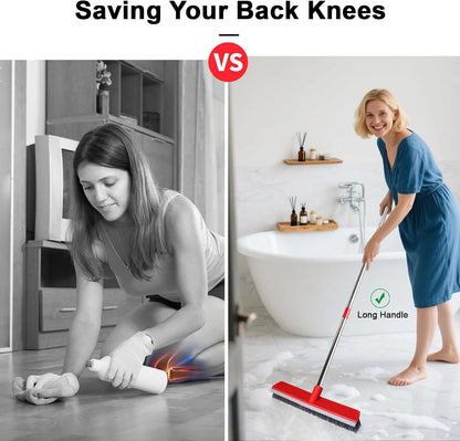 15.7 Inch Floor Scrub Brush Removable Stainless Steel Handle 2 in 1 Scrape Brush Stiff Bristle Shower Scrubber for Cleaning Patio Bathroom Garage Kitchen Wall Deck Tub Tile 52.4 inch Tall
