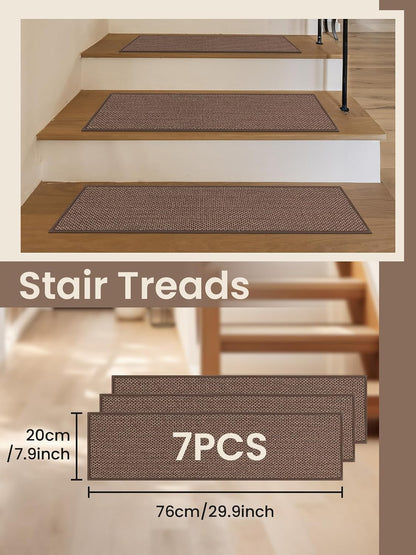 Stair Treads for Wooden Steps Indoor, Peel and Stick Stair Tread,Stair Runners, Non-Slip Carpet Stair-Treads for Kids, Elders & Pets, Machine Washable, Reusable(15PCS,30"x8",Beige)