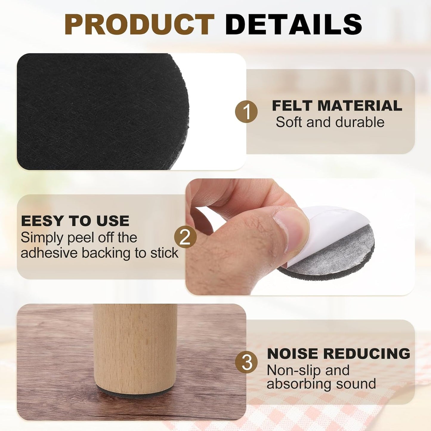 uxcell 32Pcs Non Slip Furniture Pads, 3" Round Self Adhesive Felt Bumpers Noise Reducing Furniture Feet Floor Protector for Chairs Tables Furniture Legs (White 0.2" Thick) - Colors A