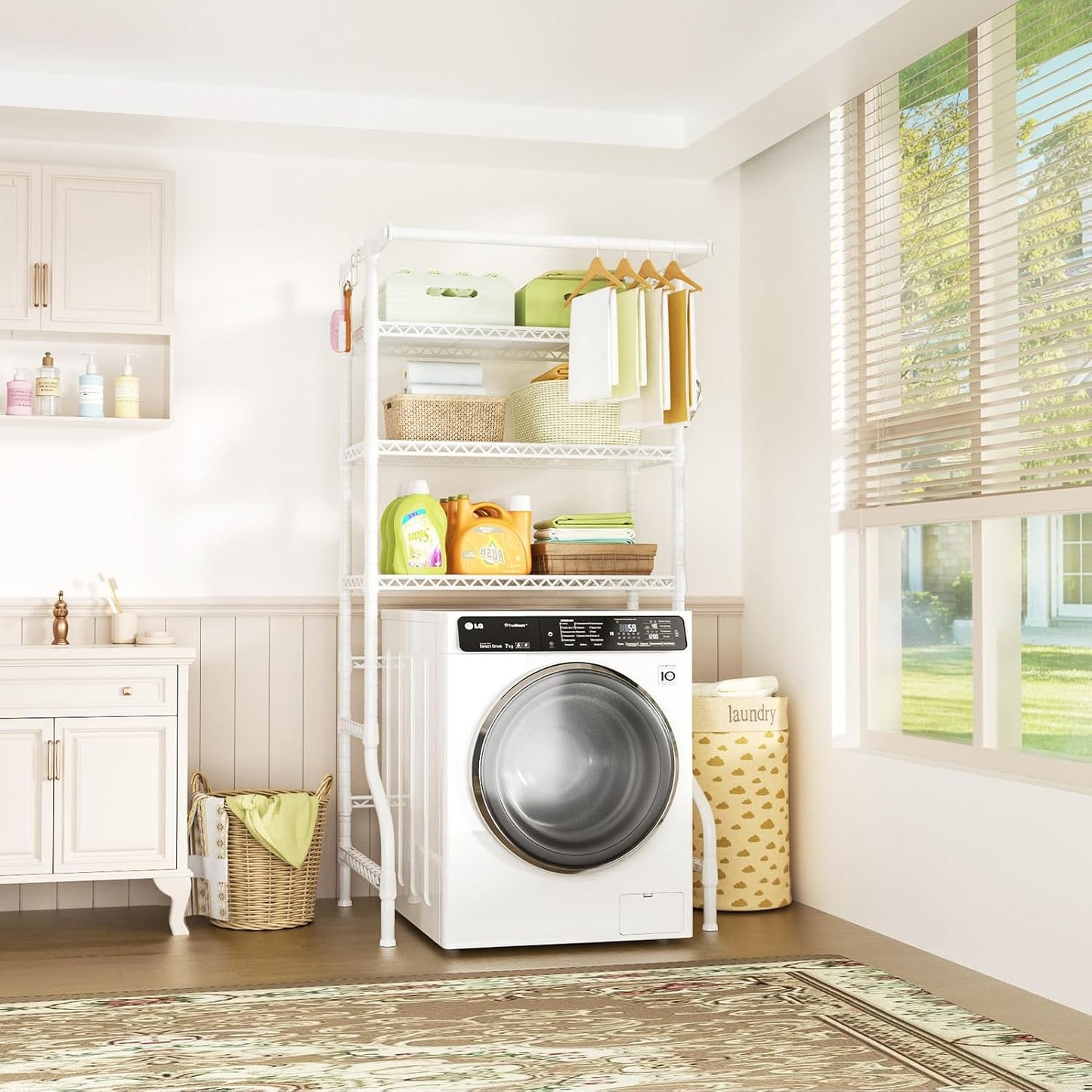 Ulif U11 Over Washer and Dryer Shelves, 3 Tiers Laundry Room Storage and Organizer Standing Shelf, Metal Freestanding Clothes Drying Rack, 33.9" W x 19.7" D x 77.6" H, Black