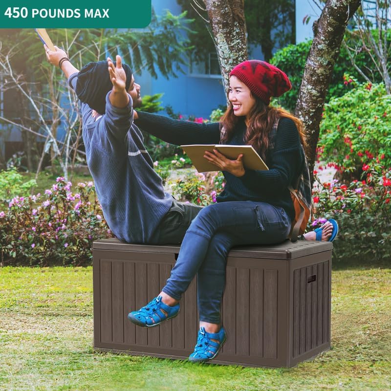 YITAHOME 100 Gallon Large Outdoor Deck Box | Waterproof Resin Storage Box, Lockable Indoor Outdoor Storage Container for Patio Furniture Cushions, Pool Accessories