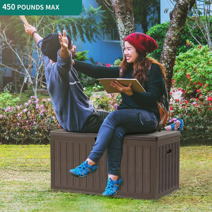 YITAHOME 100 Gallon Large Outdoor Deck Box | Waterproof Resin Storage Box, Lockable Indoor Outdoor Storage Container for Patio Furniture Cushions, Pool Accessories