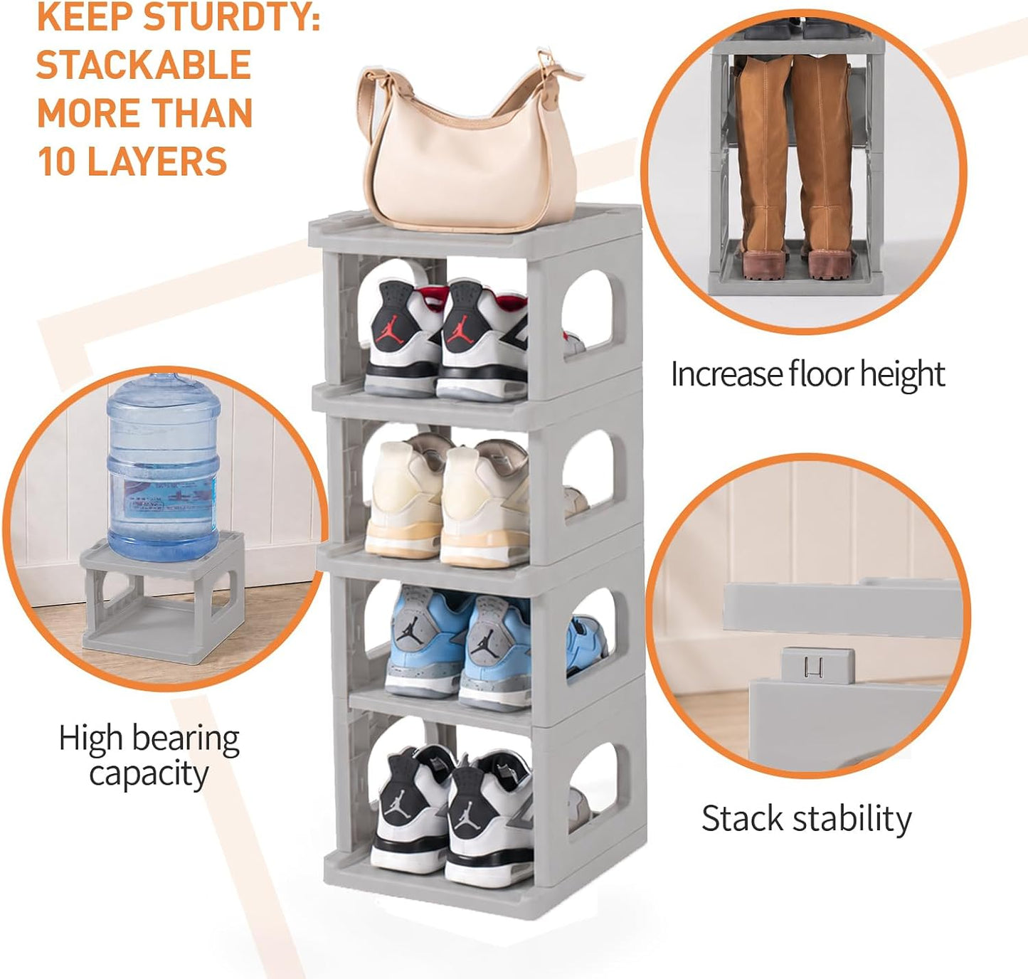 5 Tiers Vertical Shoe Rack, Narrow Free Standing Shoe Storage Organizer for Entryway and Small Closet, Stackable Shoe Holder Shelf Stability DIY, Black