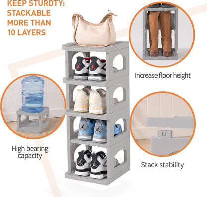 5 Tiers Vertical Shoe Rack, Narrow Free Standing Shoe Storage Organizer for Entryway and Small Closet, Stackable Shoe Holder Shelf Stability DIY, Black