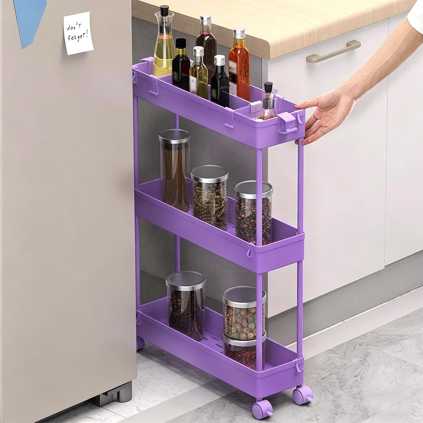SPACELEAD Slim Storage Cart 3 Tier,Bathroom Organizer Rolling Utility,Mobile Shelving Unit Slide Out for Office, Kitchen, Laundry Room & Narrow Places，Green
