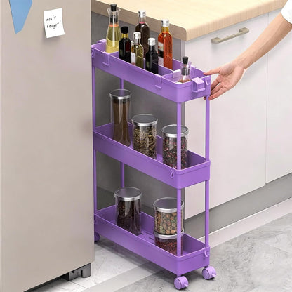 SPACELEAD Slim Storage Cart 3 Tier,Bathroom Organizer Rolling Utility,Mobile Shelving Unit Slide Out for Office, Kitchen, Laundry Room & Narrow Places，Green