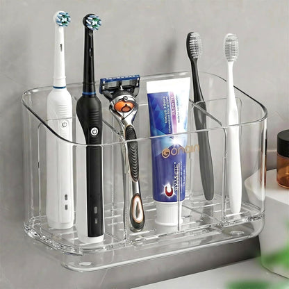 Toothbrush Holder for Bathroom Wall Mounted, 5 Slots Acrylic Toothbrush and Toothpaste Organizer Removable Dividers, Large Capacity Electric Toothbrush Holder for Family Bathroom Accessories, Clear