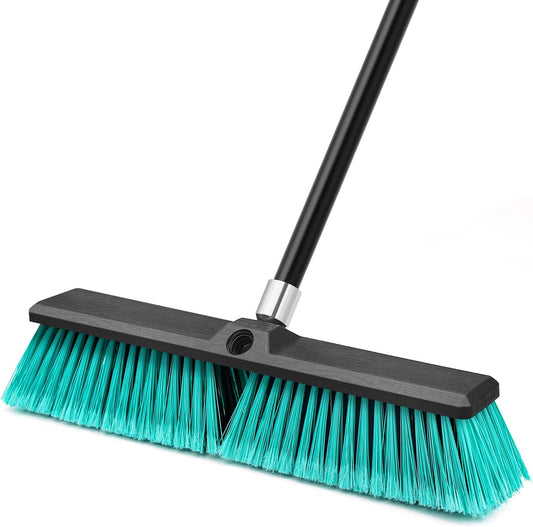 TidyBliss 24” Push Broom Outdoor Heavy Duty, Large Commercial Stiff Bristle Brush with 63 inches Long Handle for Garage Shop Garden Yard Patio Deck Street Warehouse Lawn Driveway (Yellow-Green)
