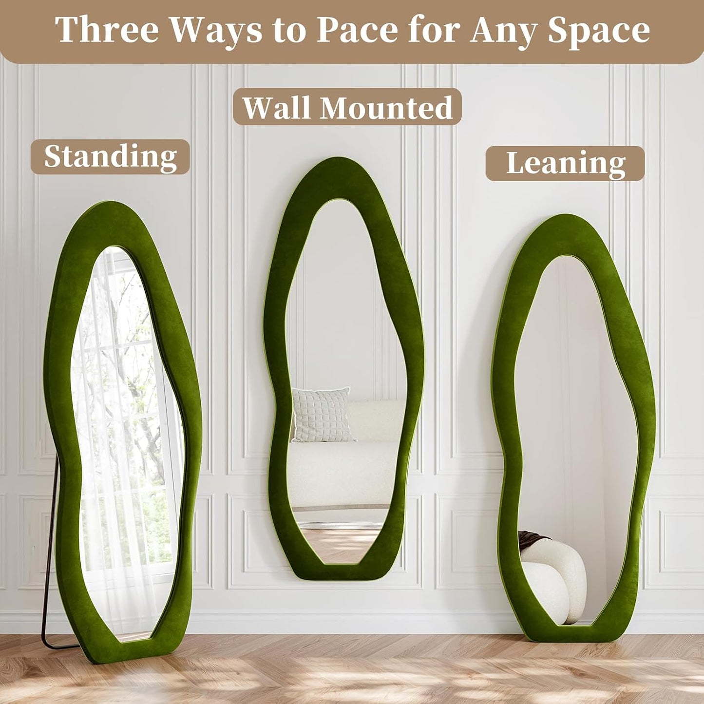 71"x32" Flannel Full Length Mirror, Arched Mirrors Full Length with Stand, Flannel Floor Mirror for Bedroom and Living Room, Full Body Mirror Hanging or Leaning, White