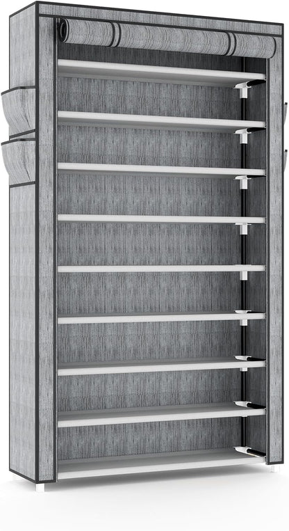 VILICK Shoe Rack with Cover Narrow Shoe Organizer with 4 Side Pockets 10 Tier Tall Shoe Storage Holds 18-22 Pairs Shoes and Boots Shoe Rack for Closet Entryway Garage