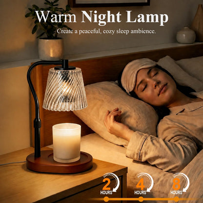 Candle Warmer Lamp - 2/4/8h Timer & Stepless Dimmable Candle Lamp with 3.9ft Cord, Adjustable Height Wax Melt Warmer for 2-6'H Jar Candles, Streamlined Flameless Ambiance Light for Bathroom Bedroom