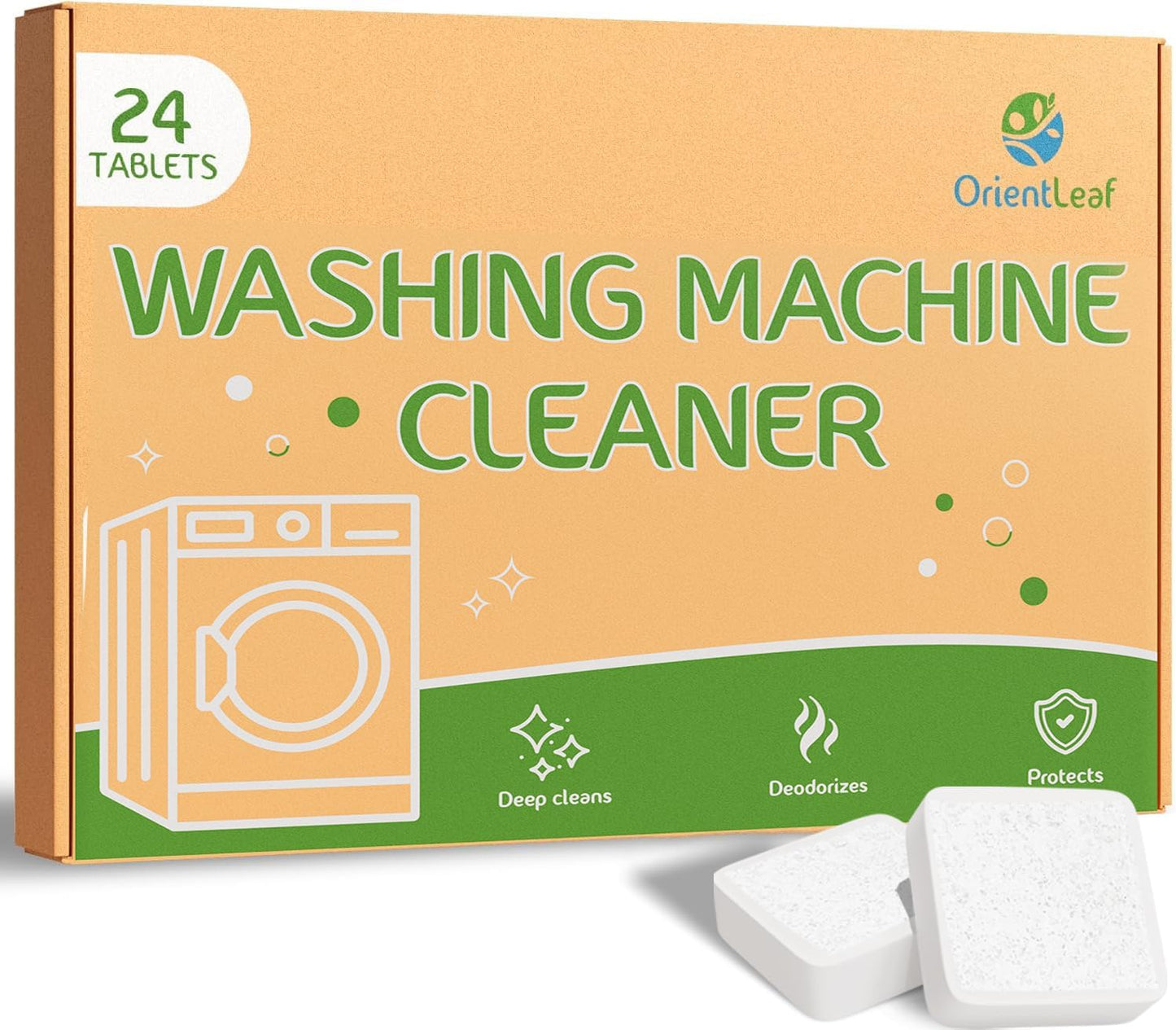 ORIENTLEAF Washing Machine Cleaner Tablets 24 Pack, Washer Machine Cleaner Tablets For HE Front Loader & Top Load Washer