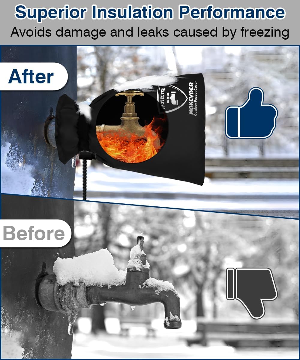 Enlarge Outdoor Faucet Cover for Winter Freeze Protection, 13” W x 25" H Hose Bib Covers Socks for Garden Lawn Faucets & Yard Hydrant, Reusable Long Insulated Spigot Cover, Black, 1 Pack