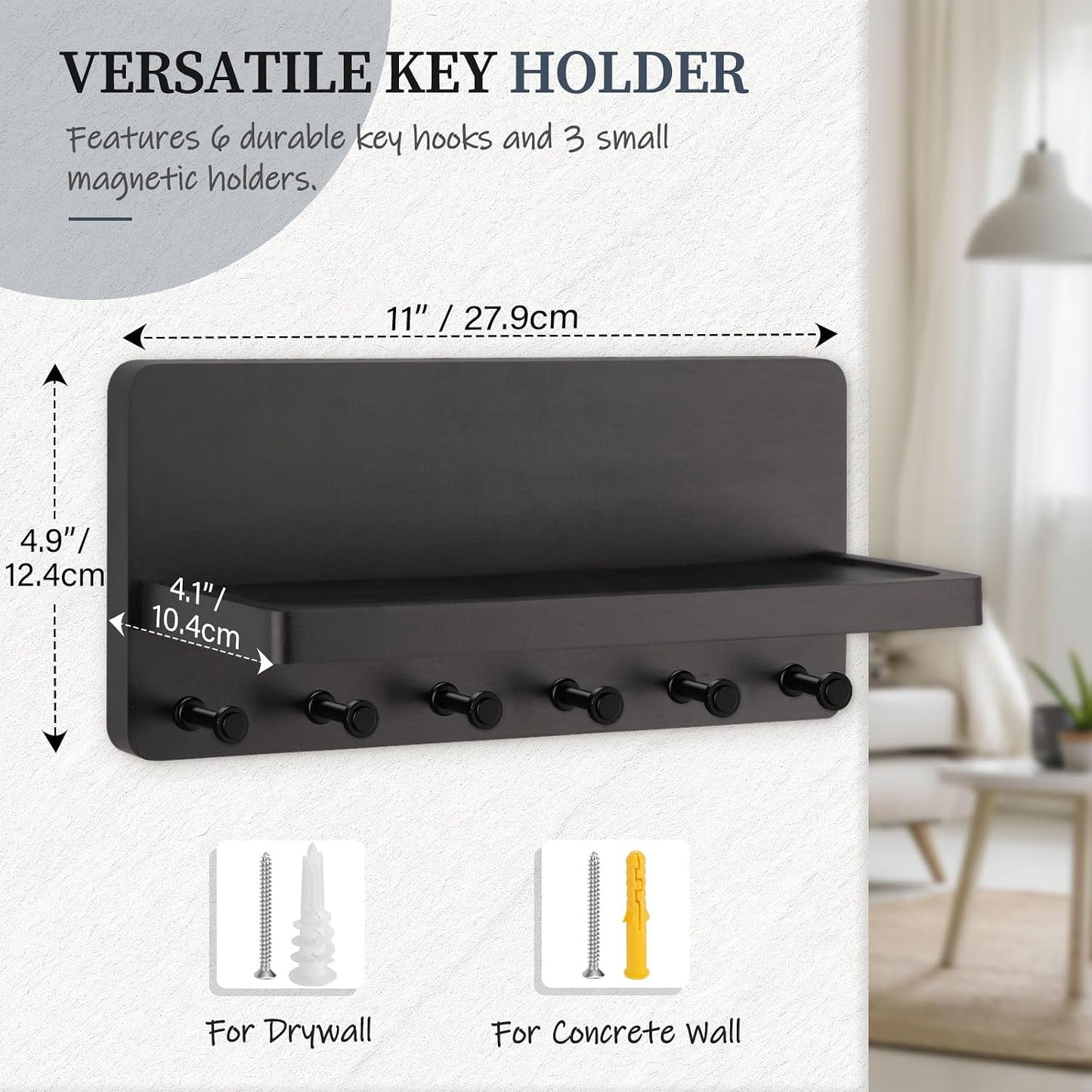 Nekon Key Holder for Wall with Shelf, Pine Wooden Key Hanger Wall Mounted, Farmhouse Wall Organizer for Home Entryway & Apartment (Standard, Wood)