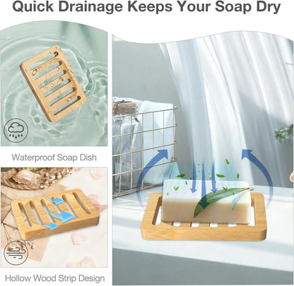 2 Pack Wooden Soap Holder Bamboo Soap Dish for Shower with Self Draining Tray Natural Bar Soap Holder and Soap Saver for Bathroom Kitchen Sink