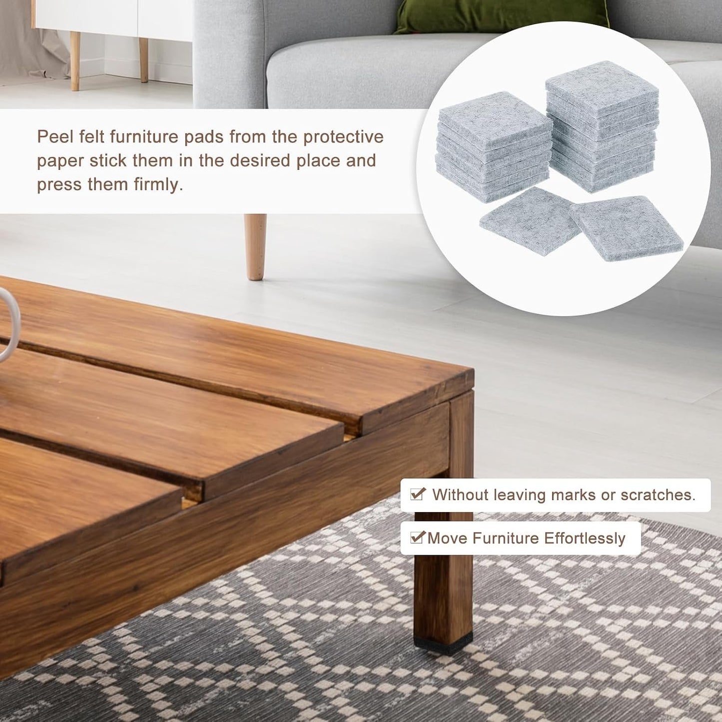 uxcell Furniture Pads, 16Pcs 2.5" - Square Self Adhesive Felt Furniture Pads, Floor Protectors for Furniture Feet Chairs Legs Hardwood Floors (Brown)