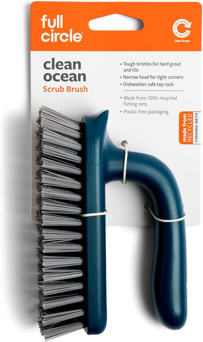 Full Circle Clean Ocean, Heavy Duty Dish Brush, Tough Bristles and Built-in Scraper, Perfect for Cast Iron, Sustainably Made 100% From Recycled Ghost Fishing Nets
