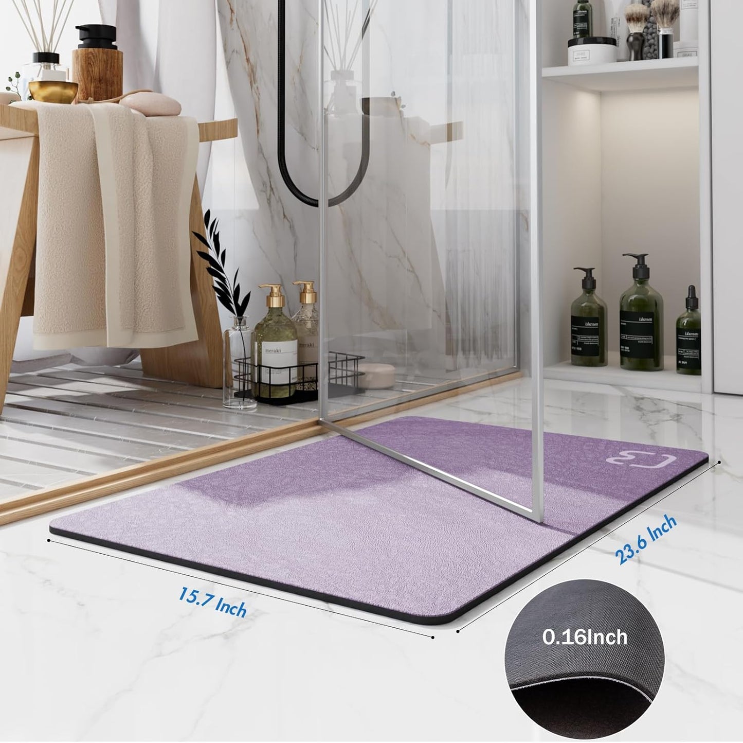 Diatomaceous Earth Bath Mat Rugs Super Absorbent Diatomite Stone Bath Mat Non Slip Quick Dry Thin Bathroom Mat Fit Under Door, Floor Rugs in Front of Bathtub, Shower Room, Sink,15.7"x23.6", Grey