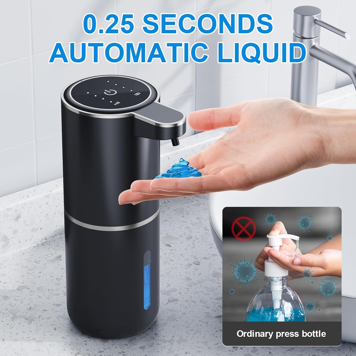 Automatic Foaming Touchless Soap Dispenser, Rechargeable 1500mAh with Sensor for Bathroom Kitchen 13.5oz/380ml Silver