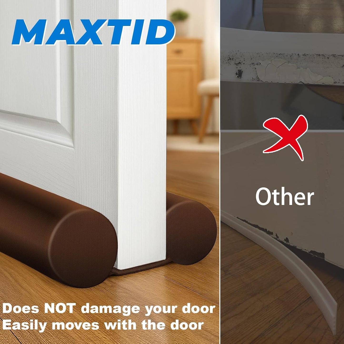 MAXTID Large Door Draft Stopper for Bottom of Doors 36” Under Door Sweep Noise Blocker Black Gap Stoppers Adjustable Doors Seal Sweep Guard Draft, Window Breeze Stoppers, Home Essentials Gadgets