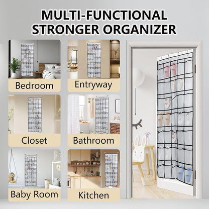 Over the Door Shoe Organizer, 12 Mesh Pockets Hanging Shoe Organizer with 4 Metal Hooks (Black)