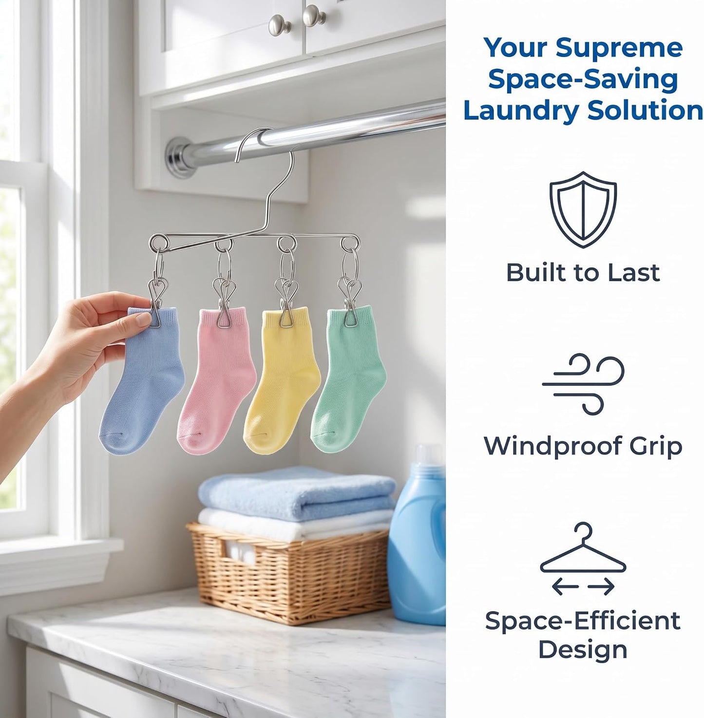 4PCS Double Clip Stainless Steel Travel Hanger, Portable Rustproof Space Saving Laundry Drying Hanger with Dual Clips, Compact Hotel Travel Hanger for Socks Handkerchiefs Small Items