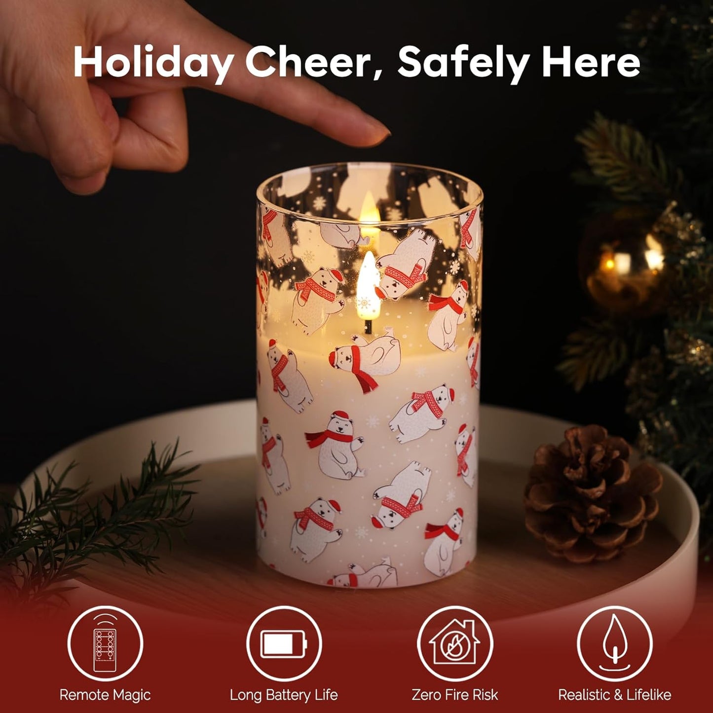 Eywamage Gold Glass Flameless Pillar Candles with Remote, Flickering Christmas LED Candles Battery Operated Set of 3