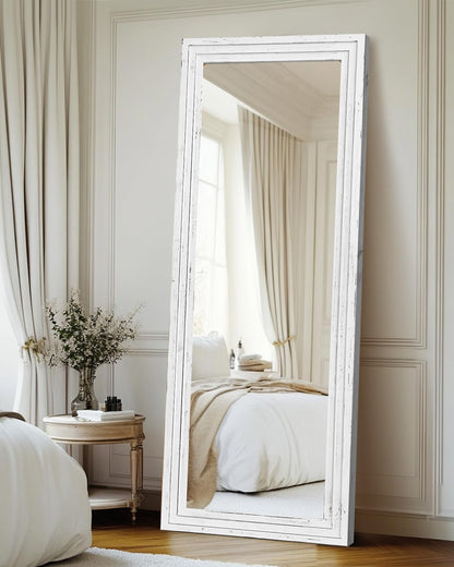 Full Length Mirror 65"x22" with Stand Solid Wood Frame Floor Large Mirror for Living Room, Bedroom Hanging Standing or Leaning Wall-Mounted, New Black