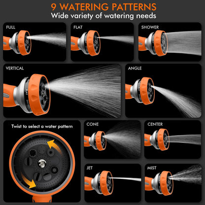 RESTMO Hose Nozzle Heavy Duty, Metal Water Hose Sprayer for Garden | 9 Spray Patterns, High Pressure, Thumb Flow Control, On/Off Valve, Ideal for Outdoor Lawn & Plant, Car & Pet, Black