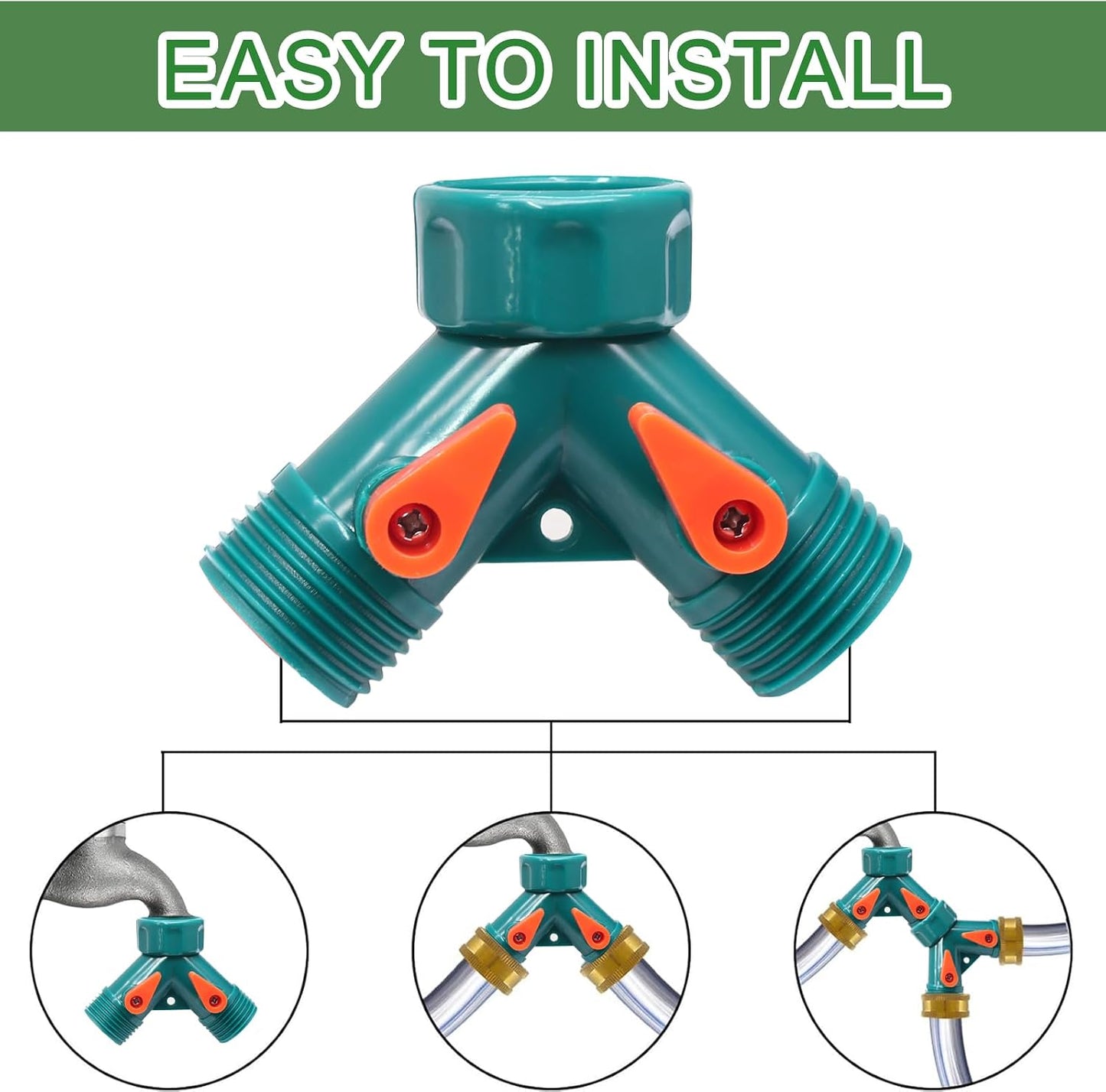 2 Way Y Splitter for 3/4" Garden Hose, Black, 2 Pcs | Plastic Hose Connectors, Faucet Watering Shut Off Valves, For Irrigation
