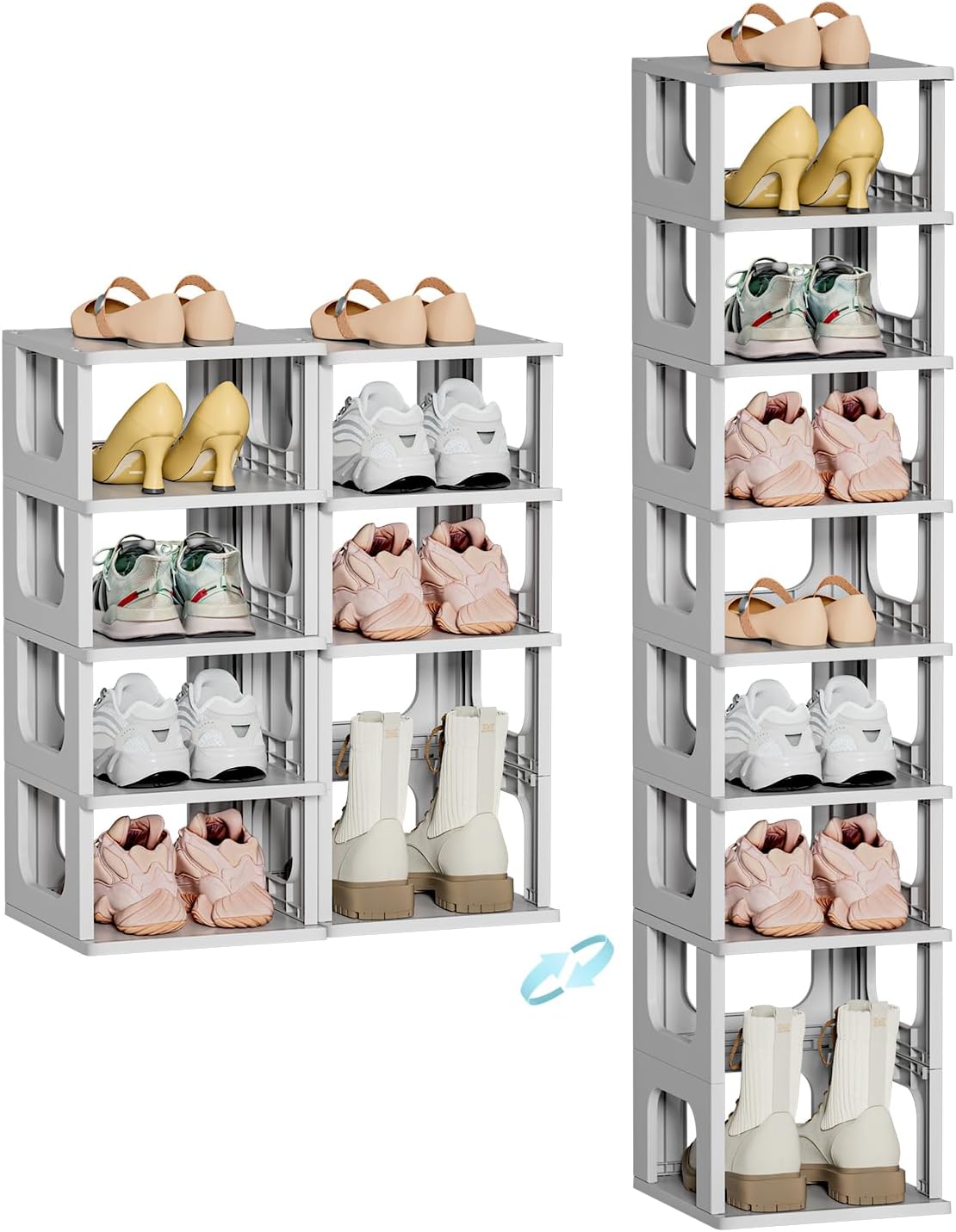 HAIXIN Shoe Organizer Rack for Small Spaces 5 Tier Plastic Vertical Narrow Shelves for Closet Black Shoe Holder, Stand for Entryway Storage Boots Organizer Stackable Cabinet