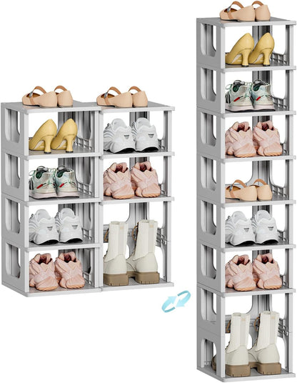HAIXIN Shoe Organizer Rack for Small Spaces 5 Tier Plastic Vertical Narrow Shelves for Closet Black Shoe Holder, Stand for Entryway Storage Boots Organizer Stackable Cabinet