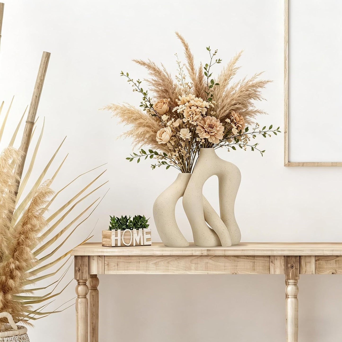 White Ceramic Decorative Vases Set of 2, Nordic Minimalist Modern Vases for Table, Wedding, Living Room, Bedroom, Office Home Decoration