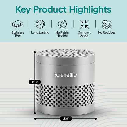 SereneLife Fridge Deodorizer & Odor Eliminator, Multi-Use Refrigerator Deodorizer Aluminum Pod for Freezer, Closet, Car, Shoes & Enclosed Spaces, Compact, Reusable & Lasts Up to 10 Years (Gray)