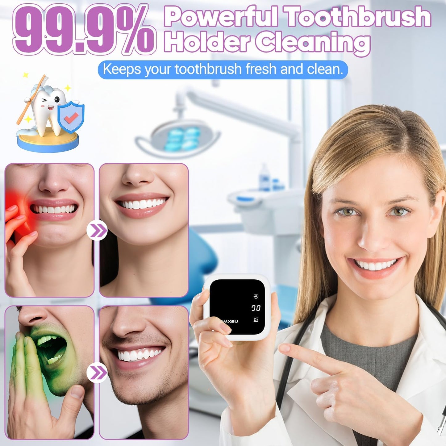 Toothbrush Sanitizer Case and Holders, DRMXBU Wall Mounted Toothbrush Holder with LED Screen, Rechargeable Travel Toothbrush Cleaner Case with Light Air Dry, Tooth Brush Covers for Bathrooms (White)
