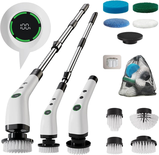 Electric Bathroom Cleaning Brush, Cordless Spin Scrubber Full Body Waterproof IPX7 with 6 Replaceable Brush Heads for Bathtub/Kitchen/Window/Home Cleaning -SD-CTB02