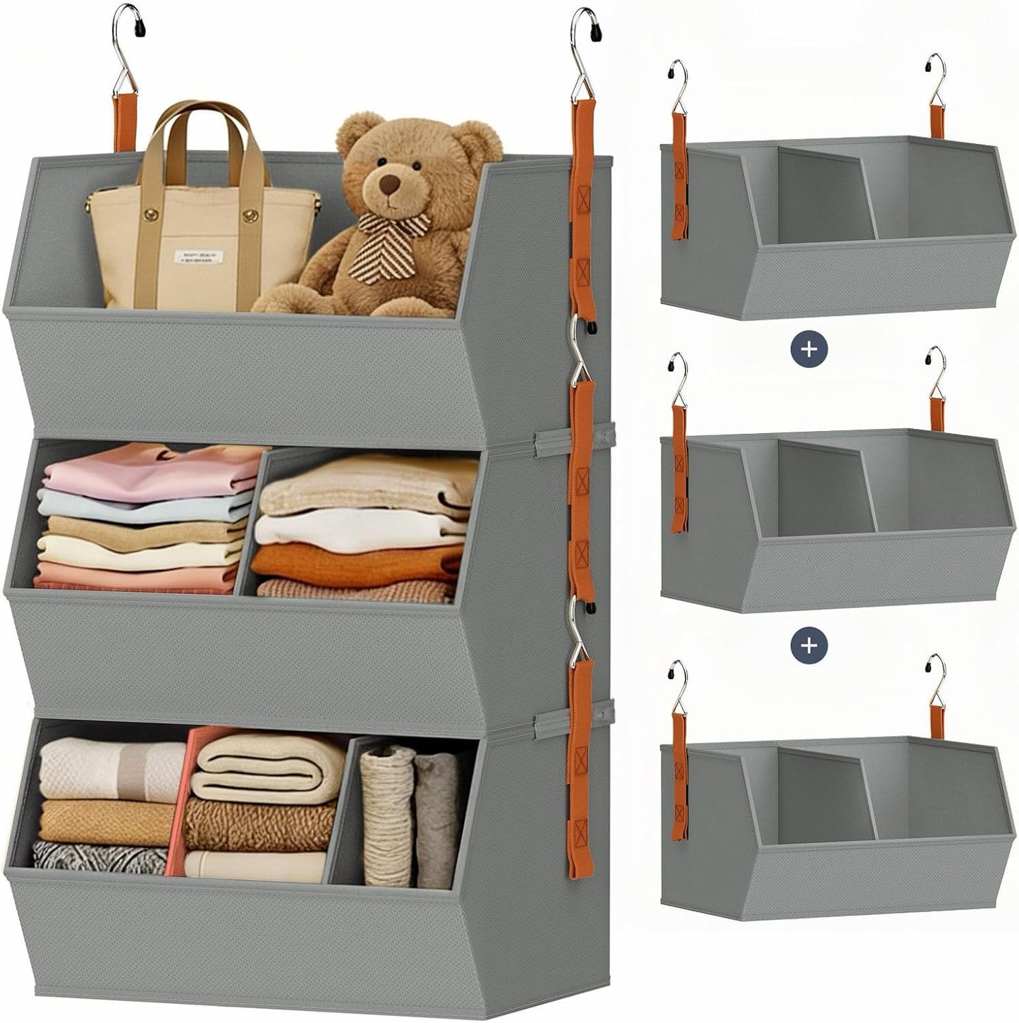 Hanging Closet Organizer Extra Large, Clothes Hanging Shelves for Closet with Divider, Collapsible Closet Storage System, Fabric Closet Hanging Organizer for Home, Dorm, Rv, ,Handbags, Underwear, Sock