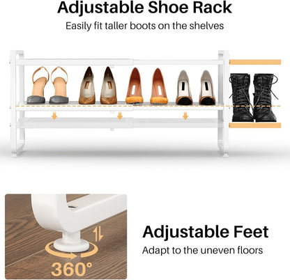 SNTD Shoe Rack - Expandable Shoe Organizer for Closet, Adjustable Metal Shoe Shelf Storage, Stackable Long Shoe Stand Holder for Garage, Entryway, Door Entrance (Black, 2-Tier)