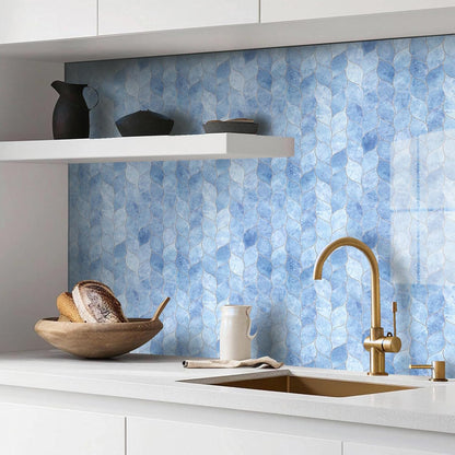 Tilingview 10-Sheet Peel and Stick Backsplash Tile for Kitchen, Self-Adhesive Mosaic Glossy Leaf Stick on Wall Tile with Gaps (Leaf Beige)