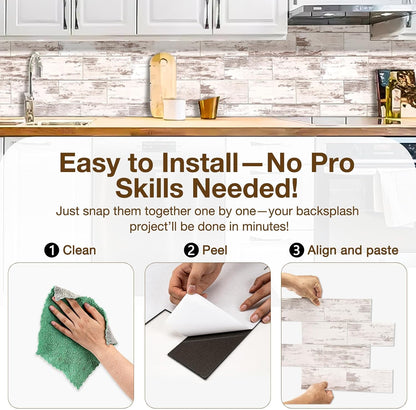 Havenly Peel and Stick Backsplash Tile for Kitchen & Bathroom Walls (White, 10 Tiles - 9.7 sq. ft. (0.9 m²))