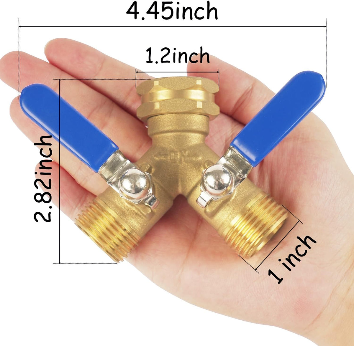 Hose Splitter 2 Way Heavy Duty, Full Flow Garden Hose Splitter with Large Easy-Turn Handle, 3/4 Inch GHT Brass Water Hose Splitter for Outdoor Faucet, Y Valve Hose Bib Splitter