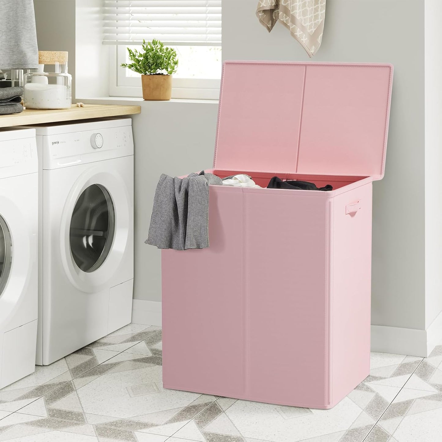 WOWLIVE 180L Laundry Hamper with Lid 3 Section,Large Laundry Basket with Removable Bags and Handles,Collapsible Dirty Clothes Hampers for Laundry,Laundry Basket Organizer for Laundry Room,Dorm,Beige