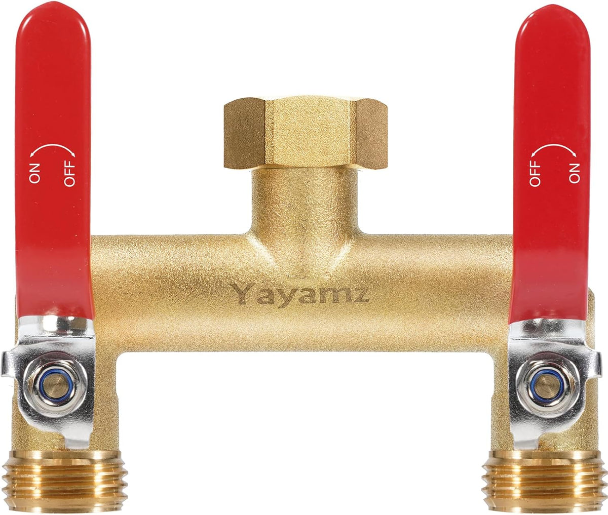 Garden Hose Splitter, 3/4” Rust and Freeze Resistant Outdoor Hose Manifold with 2 Green Extra Long Handles Faucet Adapter-Heavy Duty Brass 2-Way Valve