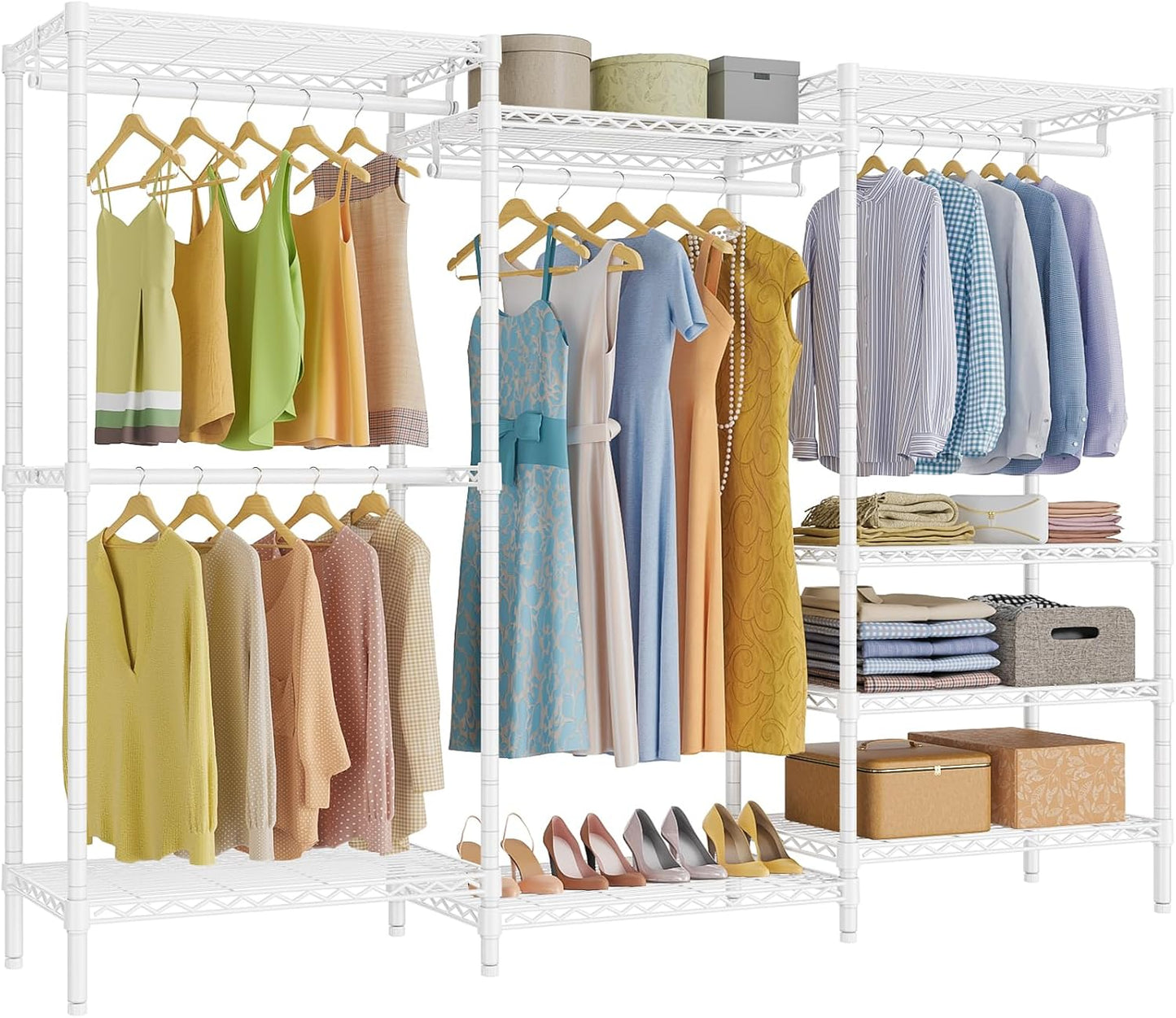 VIPEK V5 Heavy Duty Clothes Rack, Portable Closet Wardrobe with 4 Hanging Rods & 8 Shelves, Freestanding Adjustable Garment Rack for Bedroom, Walk-in Closet, 890 lbs Capacity, Black, 68.9" L