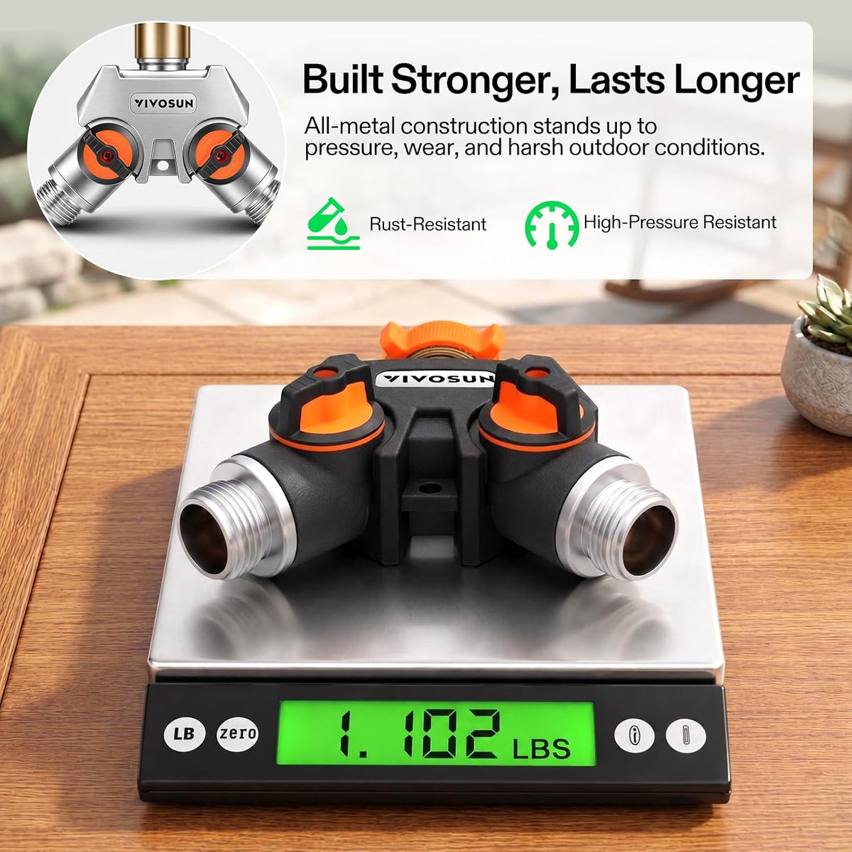 VIVOSUN Garden Hose Splitter 2 Way Heavy Duty, Upgraded Highly Durable Dual Water Hose Connector, Faucet Adapter with Comfortable Rubberized Grip for Drip Irrigation, Lawns