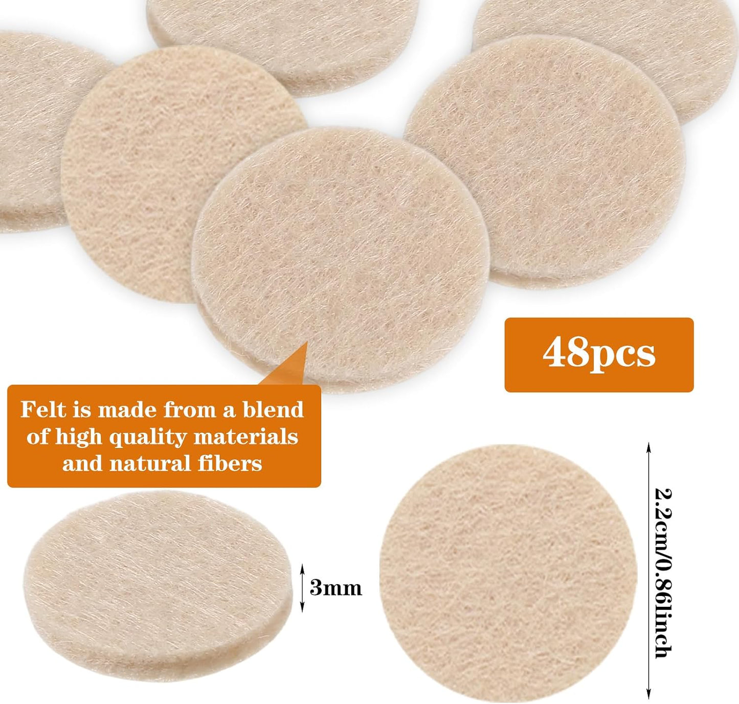 48 Pcs Self-Stick Furniture Round Felt, 3/4" Chair Felt Pads Protect Your Hardwood Floors from Furniture Scratches Moving Your Furnitures Smoothly Noise Reduction for Chairs, Tables, Couches (Beige)