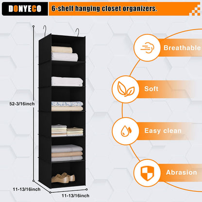 Hanging Closet Organizer 3-Shelf, Oxford Fabric Wardrobe Storage, Gray | Easy-mount foldable design holds clothes, handbags, shoes & accessories; washable Oxford fabric, sturdy and space-saving.