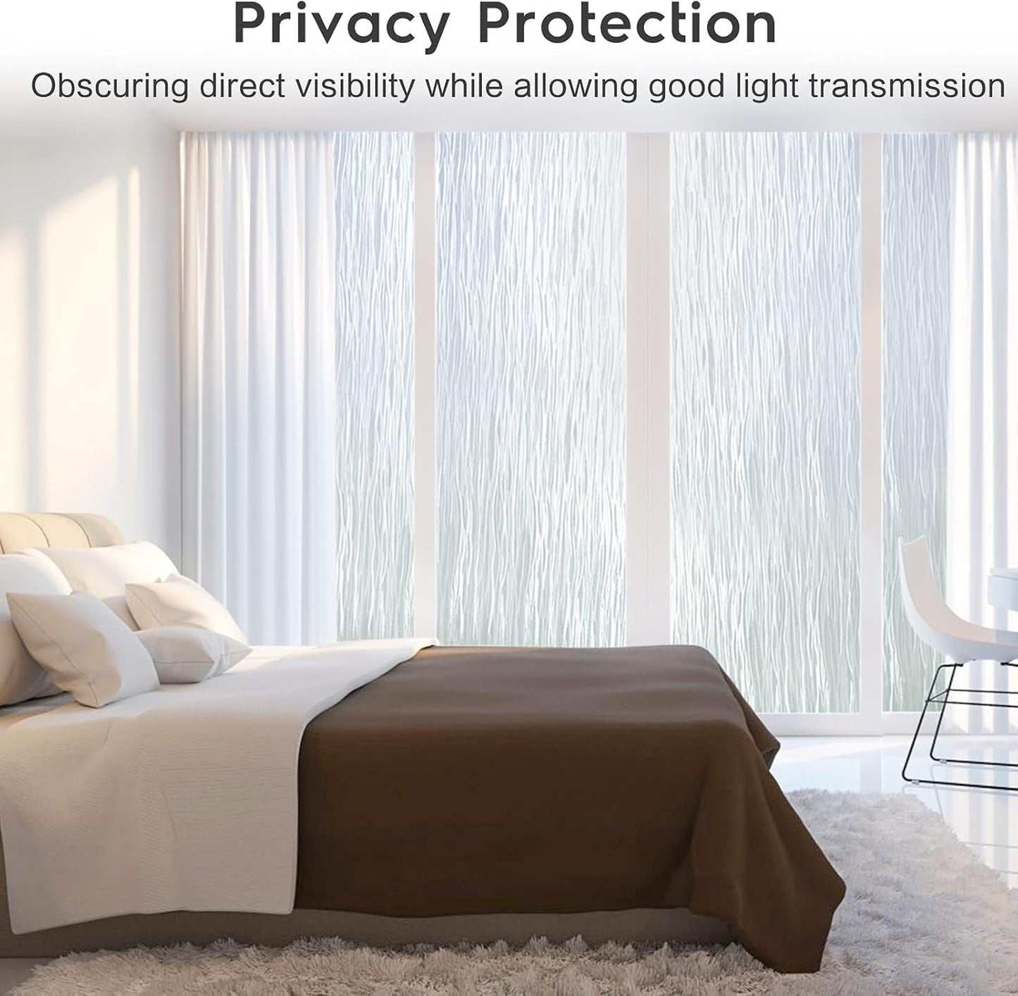 rabbitgoo Window Privacy Film Frosted Glass Film Removable Vinyl Door Coverings UV Blocking Decorative Static Cling Non-Adhesive Window Clings Sticker for Home Decor, 17.5 x 78.7 Inches