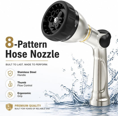 V.C Formark Garden Hose Nozzle, Heavy Duty Metal Water Hose Nozzle with 8 Adjustable Spray Patterns,Hose Sprayer with Thumb Control for Garden Watering, Car Washing, Pet Bathing & Window Cleaning